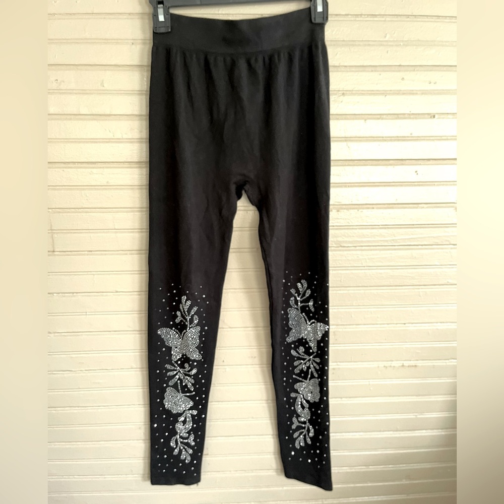 Black Leggings with Silver Butterfly Design size M